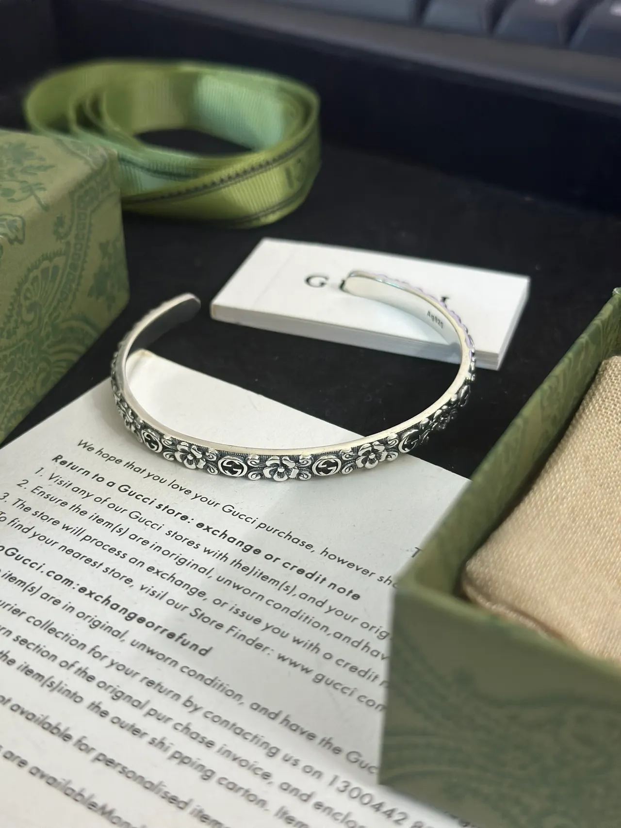 Gucci Floral and Interlocking G Engraved Silver-Tone Open Cuff Bracelet 2