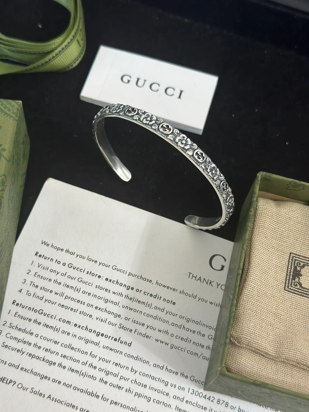 Gucci Floral and Interlocking G Engraved Silver-Tone Open Cuff Bracelet 3