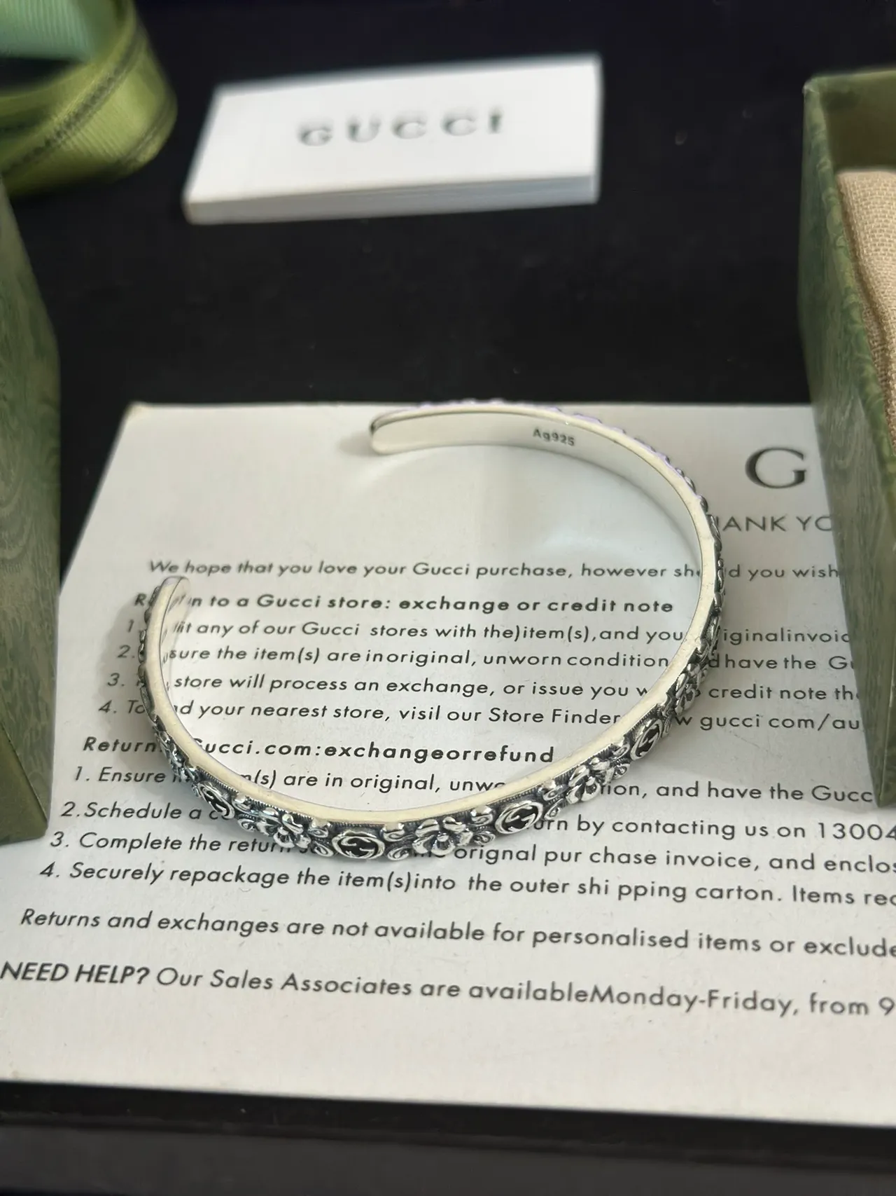 Gucci Floral and Interlocking G Engraved Silver-Tone Open Cuff Bracelet 4