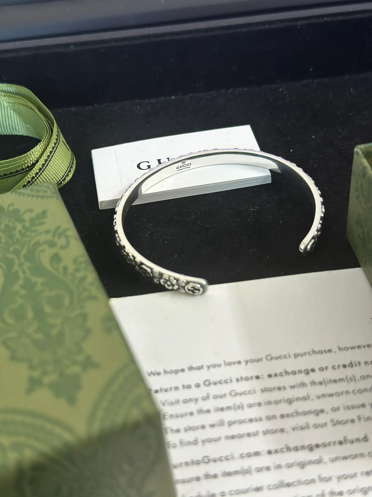 Gucci Floral and Interlocking G Engraved Silver-Tone Open Cuff Bracelet 8