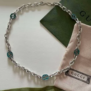 Gucci GG Chain 绿色搪瓷项链