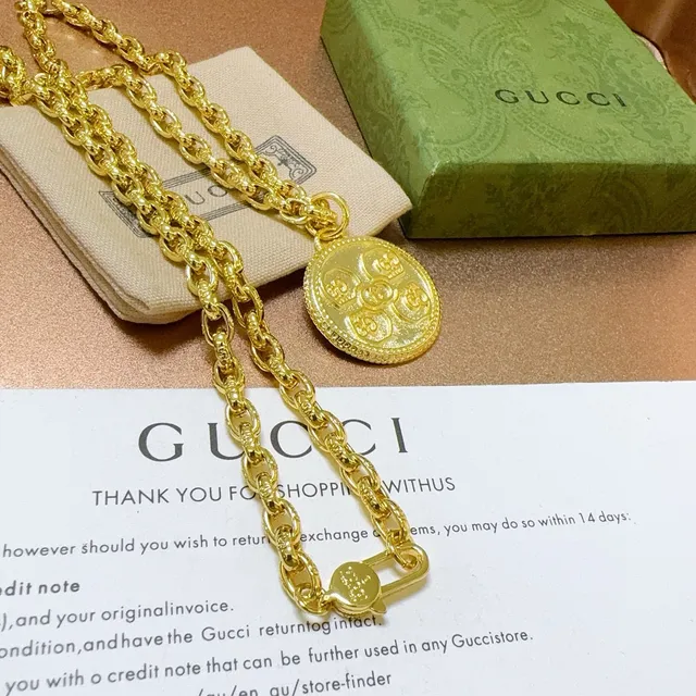 Gucci GG Coin Motif Gold-Tone Chain Necklace 9