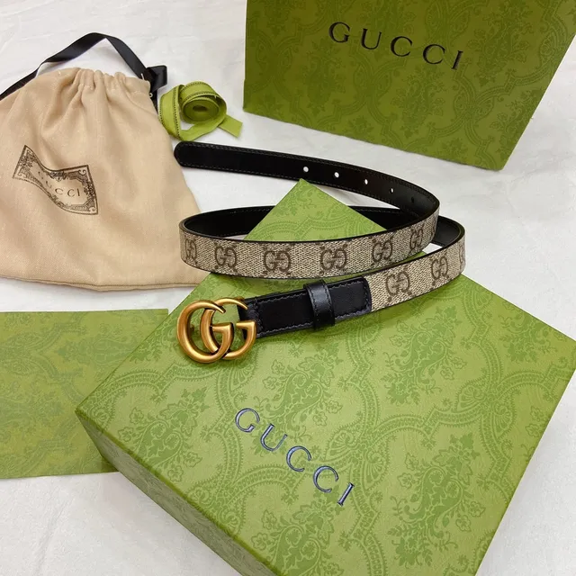 Gucci GG Marmont Black Gold Interlocking Double G Buckle Narrow Strap Leather Belt 2