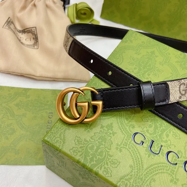 Gucci GG Marmont Black Gold Interlocking Double G Buckle Narrow Strap Leather Belt 3