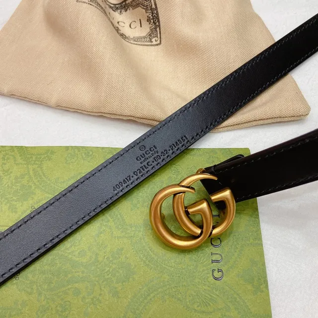 Gucci GG Marmont Black Gold Interlocking Double G Buckle Narrow Strap Leather Belt 4