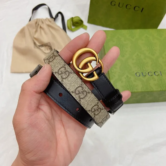 Gucci GG Marmont Black Gold Interlocking Double G Buckle Narrow Strap Leather Belt 7