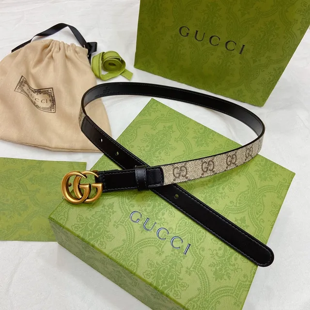 Gucci GG Marmont Black Gold Interlocking Double G Buckle Narrow Strap Leather Belt 9