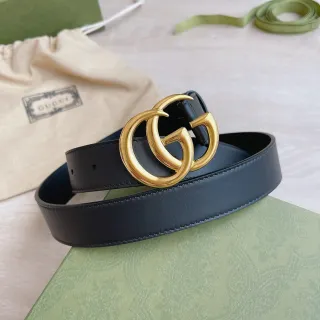 Gucci GG Marmont Black Gold Interlocking G Buckle Smooth Leather Belt