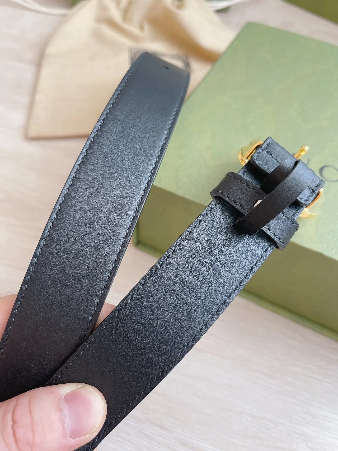 Gucci GG Marmont Black Gold Interlocking G Buckle Smooth Leather Belt 3