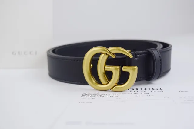 Gucci GG Marmont Noir Or Boucle Interlocking G Cuir Lisse Ceinture 3