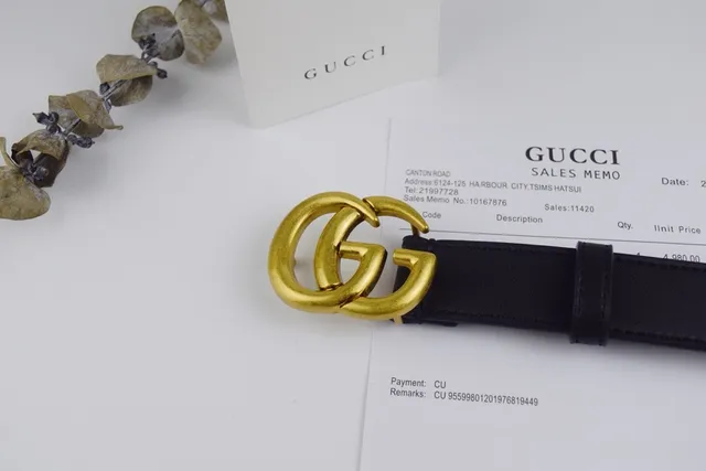 Gucci GG Marmont Noir Or Boucle Interlocking G Cuir Lisse Ceinture 5