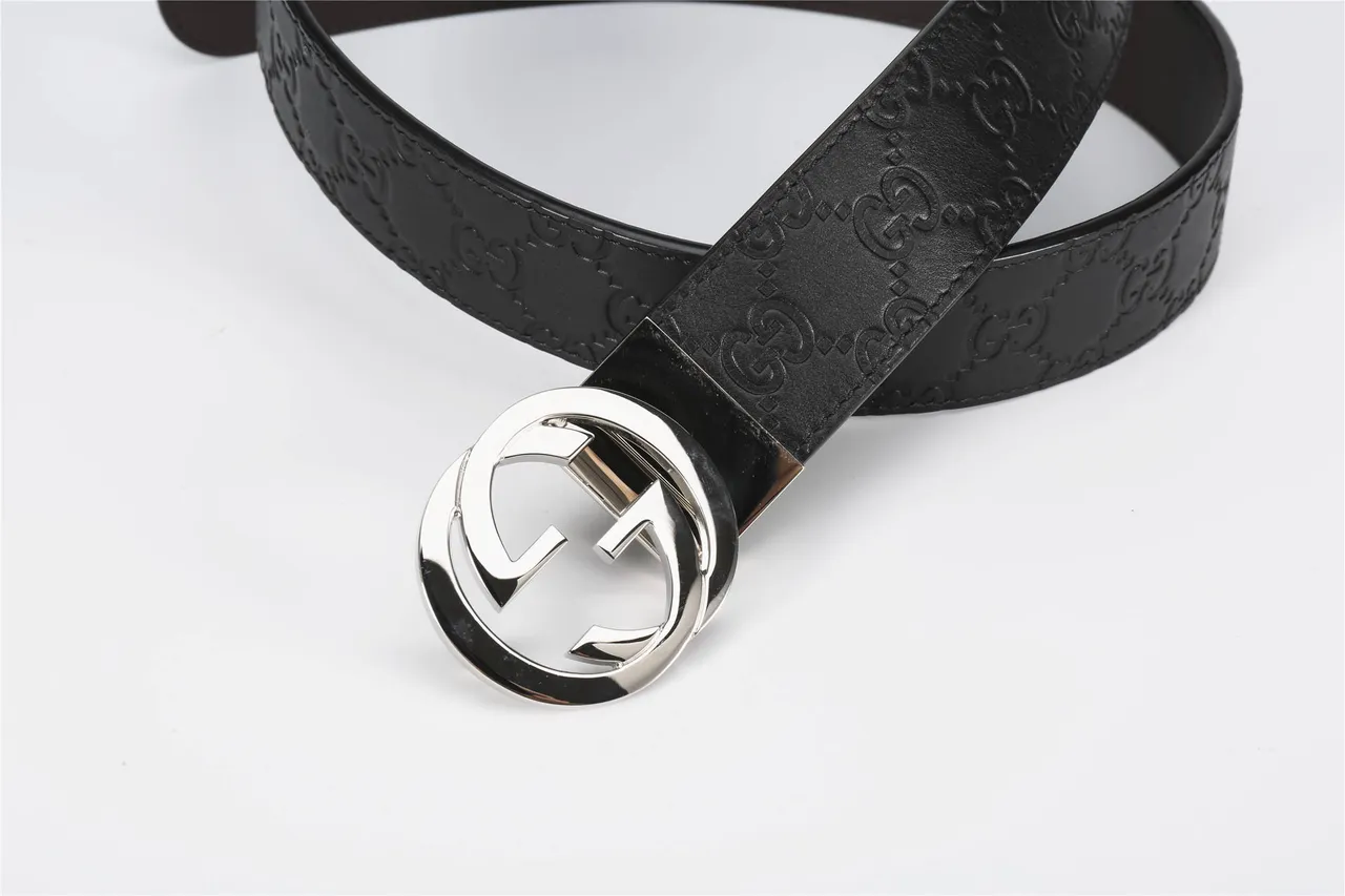 Gucci GG Marmont Black Silver Embossed Monogram Circular Interlocking G Buckle Leather Belt 3