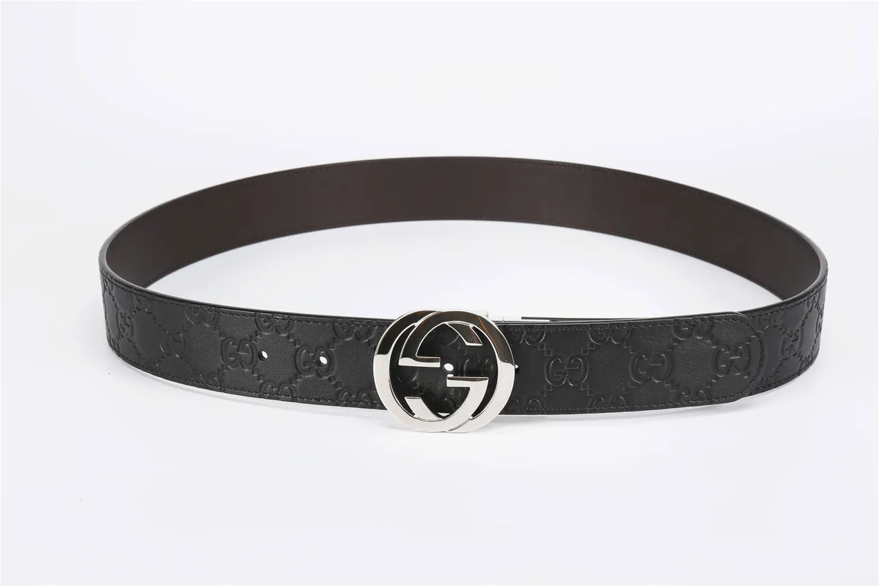Gucci GG Marmont Black Silver Embossed Monogram Circular Interlocking G Buckle Leather Belt 7