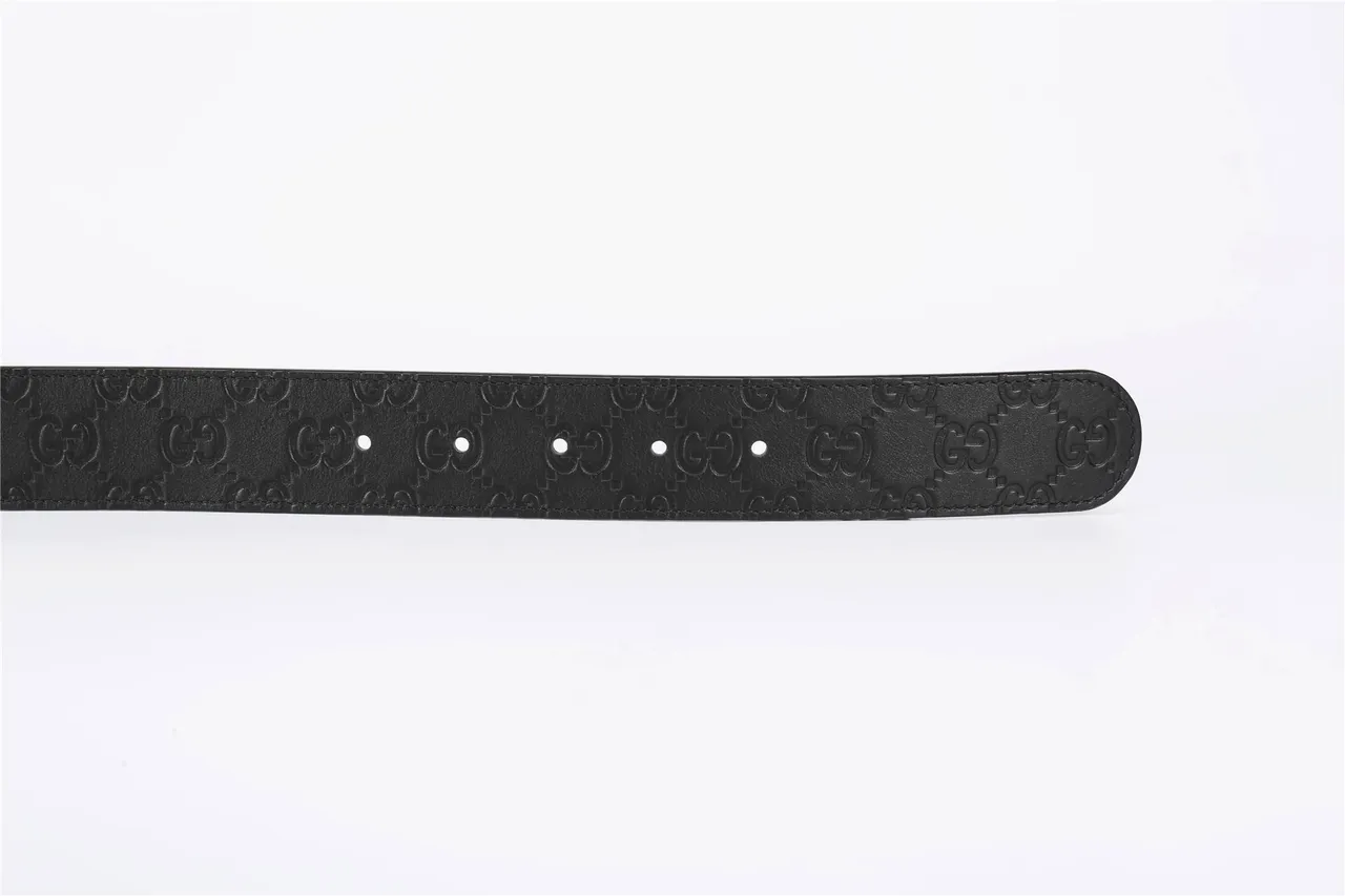 Gucci GG Marmont Black Silver Embossed Monogram Circular Interlocking G Buckle Leather Belt 9