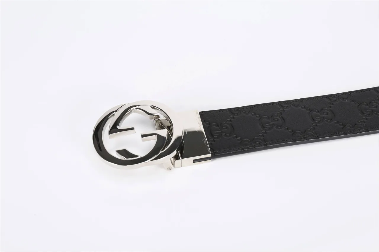 Gucci GG Marmont Black Silver Embossed Monogram Circular Interlocking G Buckle Leather Belt 10