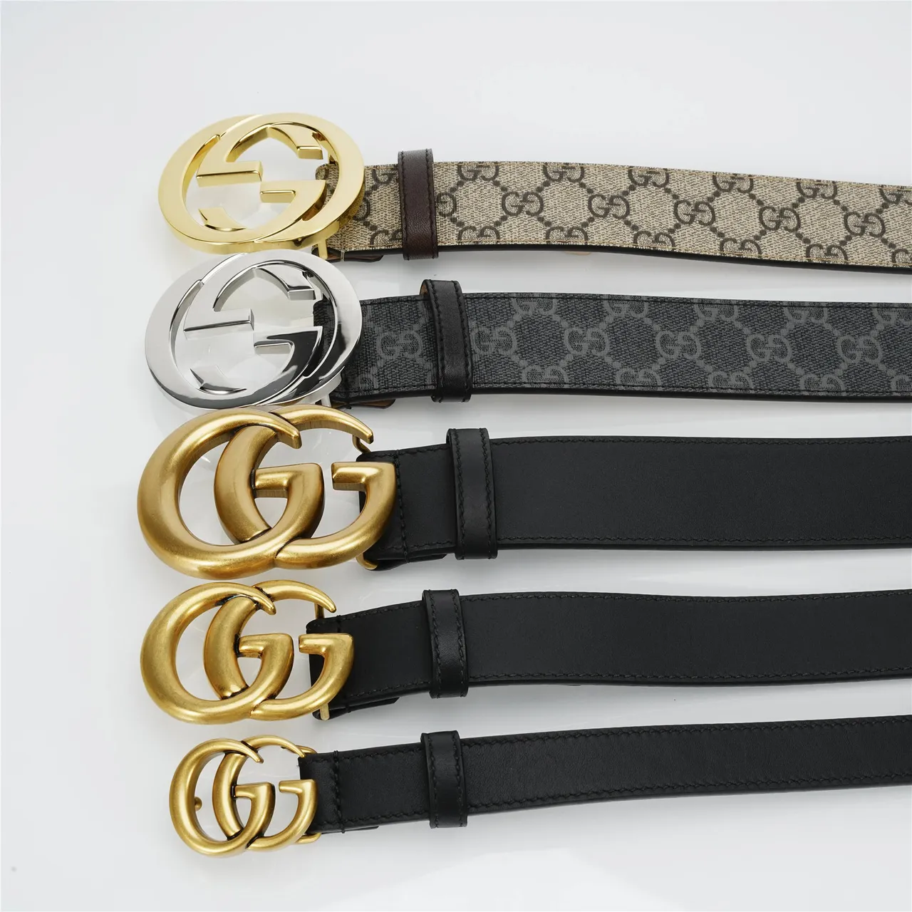 Gucci GG Marmont Black Silver Monogram Canvas Interlocking G Buckle Leather Belt 3