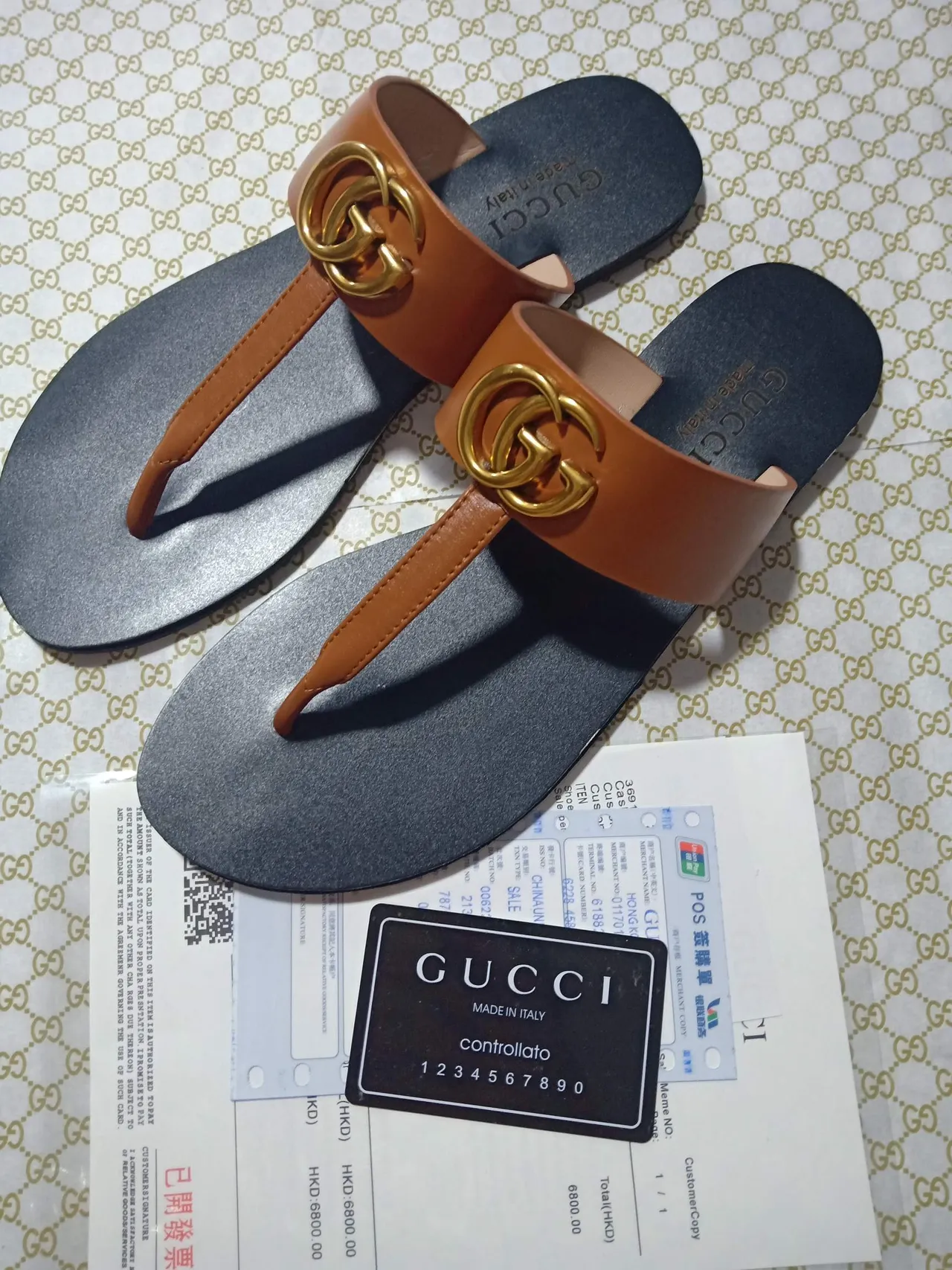 Gucci GG Marmont Marron Noir Interlocking Metal Hardware Sangle en Cuir Tan Sandales Casual 2