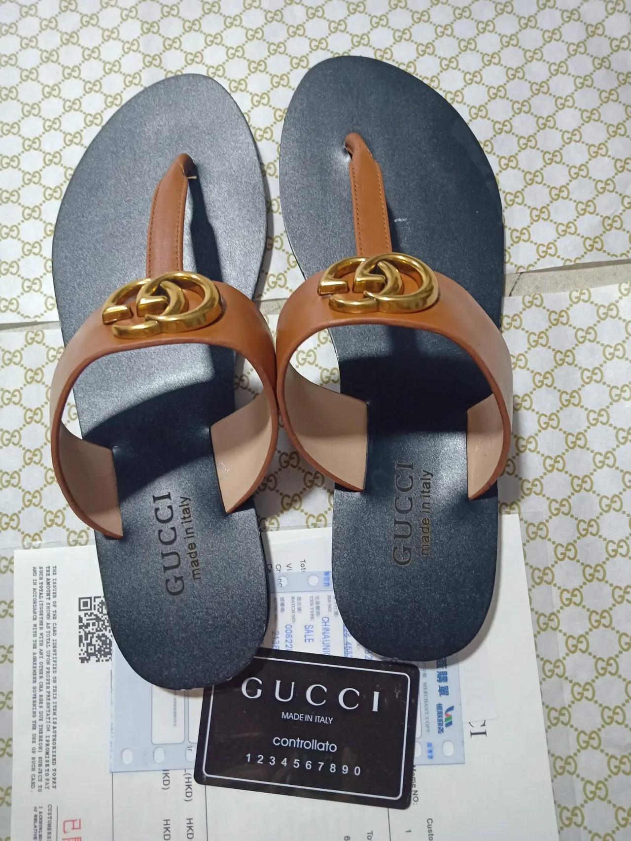 Gucci GG Marmont Marron Noir Interlocking Metal Hardware Sangle en Cuir Tan Sandales Casual 3