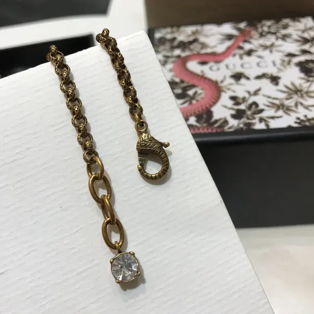 Gucci GG Marmont Crystal-Embellished Gold-Tone Chain Bracelet 4