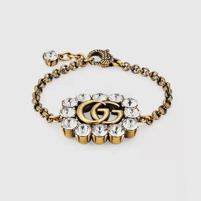 Gucci GG Marmont Crystal-Embellished Gold-Tone Chain Bracelet 9