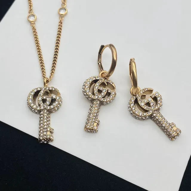Gucci GG Marmont Crystal Key Pendant Gold-Tone Necklace 2