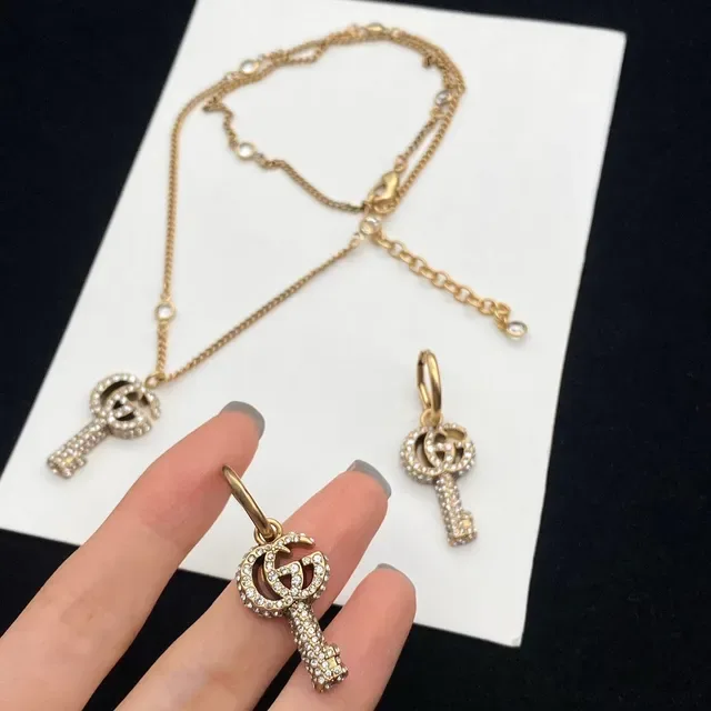Gucci GG Marmont Crystal Key Pendant Gold-Tone Necklace 6
