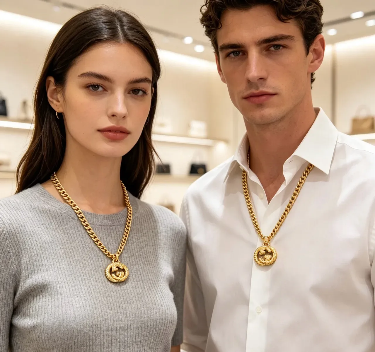Gucci GG Marmont Gold Curb Chain Interlocking G Pendant Necklace 8