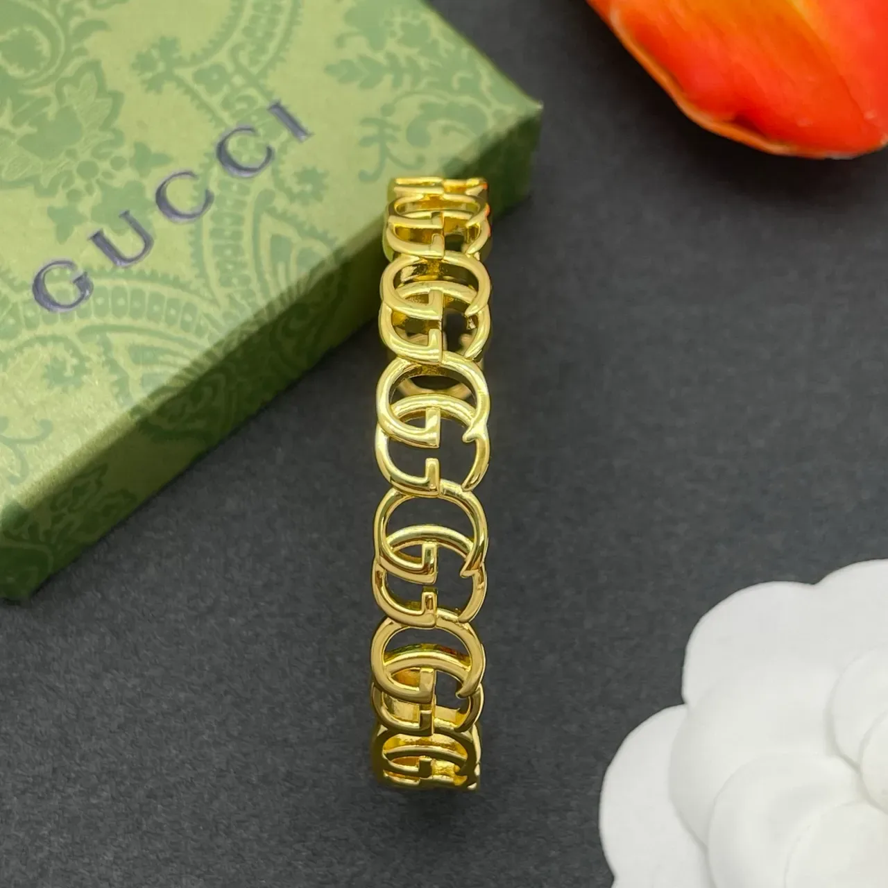 Gucci GG Marmont Gold Interlocking Links Cuff-Style Bracelet 6