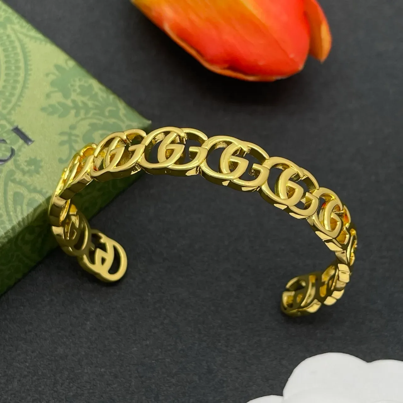 Gucci GG Marmont Gold Interlocking Links Cuff-Style Bracelet 7