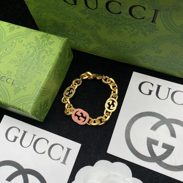 Gucci GG Marmont Gold Pink Curb Chain Resin Interlocking G Motif Necklace 6