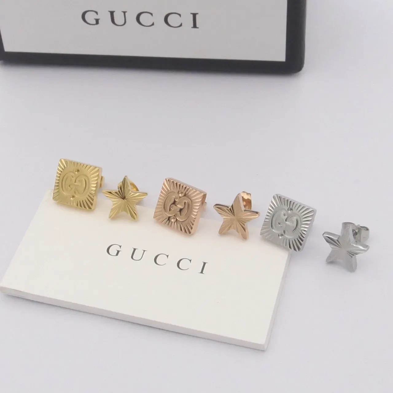 Gucci GG Marmont Gold Radial Sunburst Texture Earrings 5