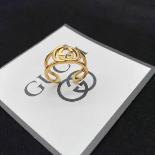 Gucci GG Marmont Gold Transparent Interlocking Double-G Motif Polished Finish Ring