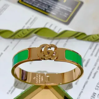 Gucci GG Marmont Green Enamel Gold-Tone Hinged Bracelet