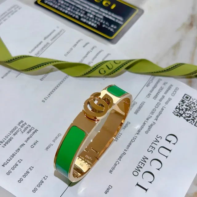 Gucci GG Marmont Green Enamel Gold-Tone Hinged Bracelet 2