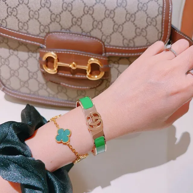 Gucci GG Marmont Green Enamel Gold-Tone Hinged Bracelet 3