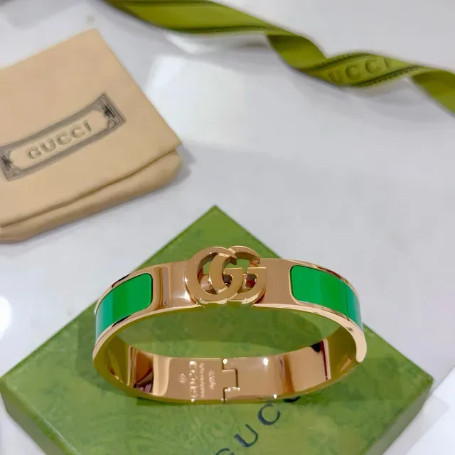 Gucci GG Marmont Green Enamel Gold-Tone Hinged Bracelet 4