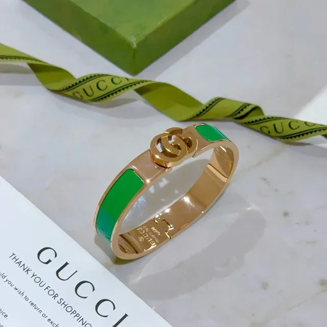 Gucci GG Marmont Green Enamel Gold-Tone Hinged Bracelet 6