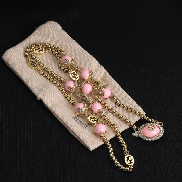 Gucci GG Marmont-Inspired Pink Bead and Crystal Chain Necklace 2