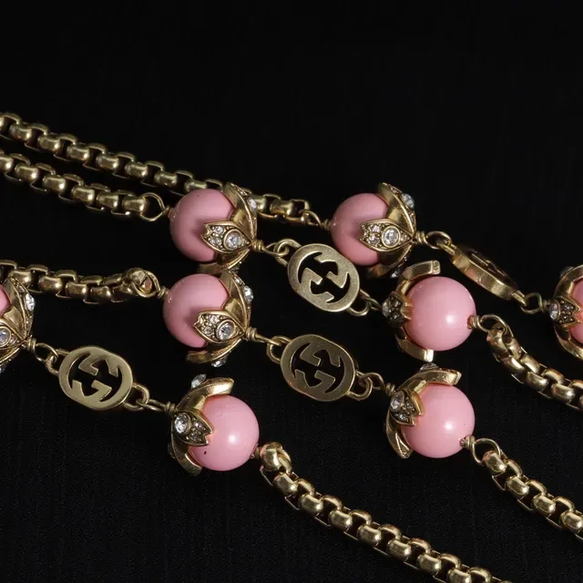 Gucci GG Marmont-Inspired Pink Bead and Crystal Chain Necklace 3
