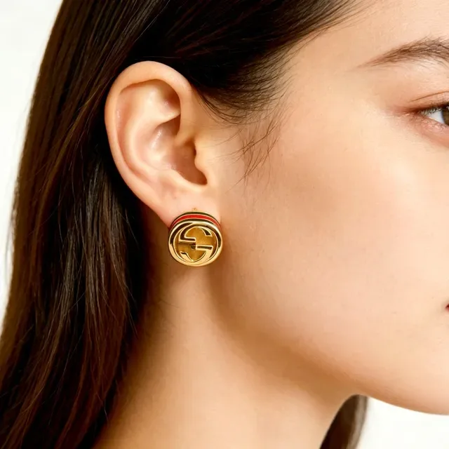 Gucci GG Marmont Interlocking G Enamel Stripe Stud Earrings 2
