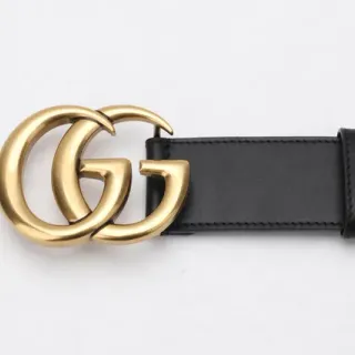 Gucci GG Marmont Interlocking G Gold-Tone Black Leather Belt