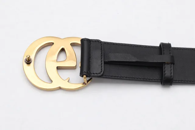Gucci GG Marmont Interlocking G Gold-Tone Black Leather Belt 4