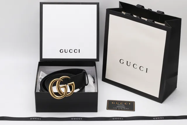 Gucci GG Marmont Interlocking G Gold-Tone Black Leather Belt 5
