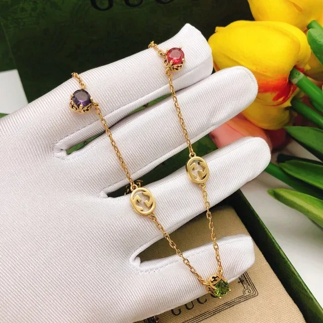Gucci GG Marmont Multi-Gemstone Gold-Tone Chain Necklace 2