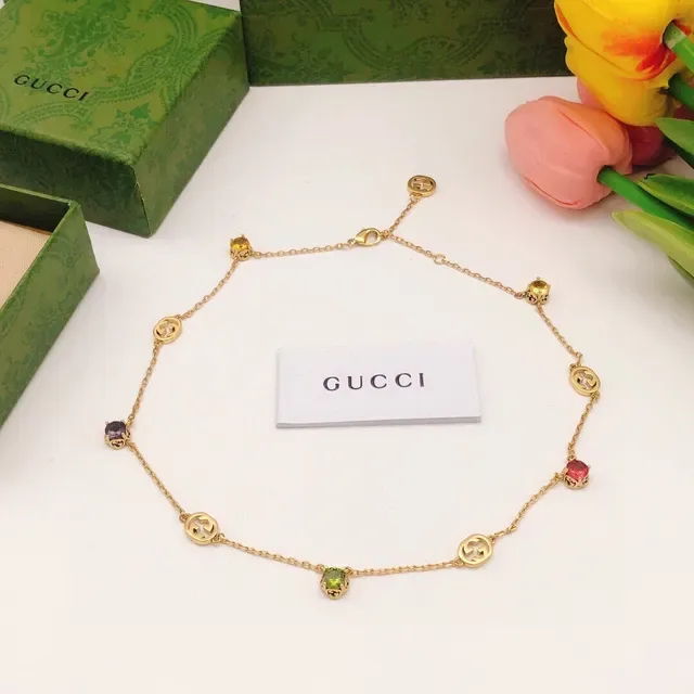 Gucci GG Marmont Multi-Gemstone Gold-Tone Chain Necklace 3
