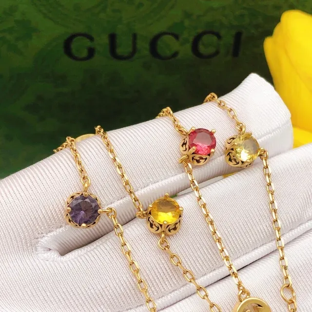 Gucci GG Marmont Multi-Gemstone Gold-Tone Chain Necklace 6