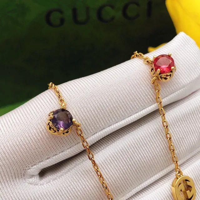 Gucci GG Marmont Multi-Gemstone Gold-Tone Chain Necklace 7