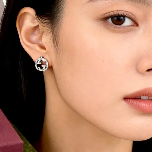 Gucci GG Marmont Pavé Crystal Double G Stud Earrings 2