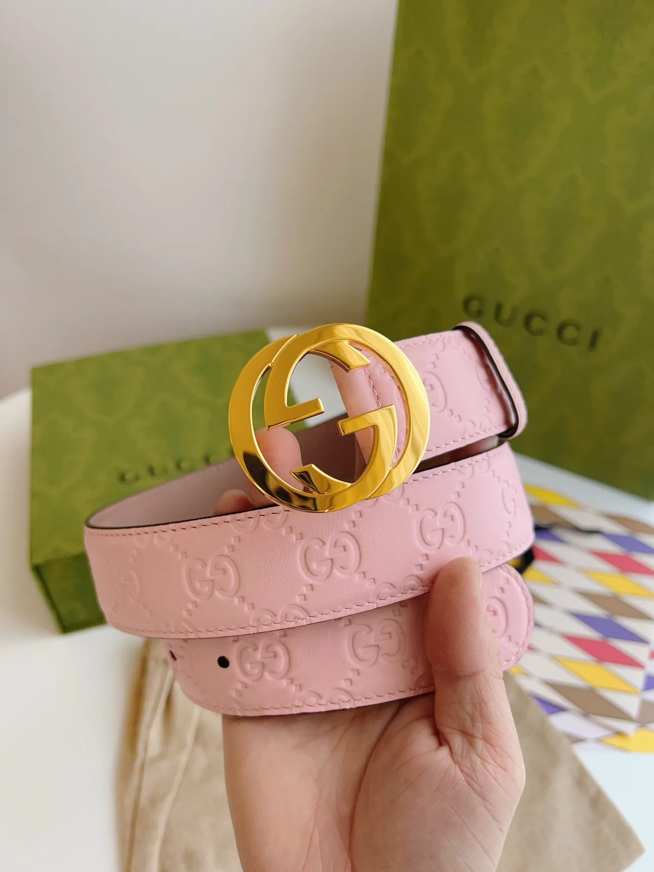 Gucci GG Marmont Pink and Tan Leather Belt 3