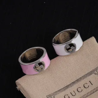 Gucci GG Marmont Pink White Wide-Band Enamel-Coated Ring